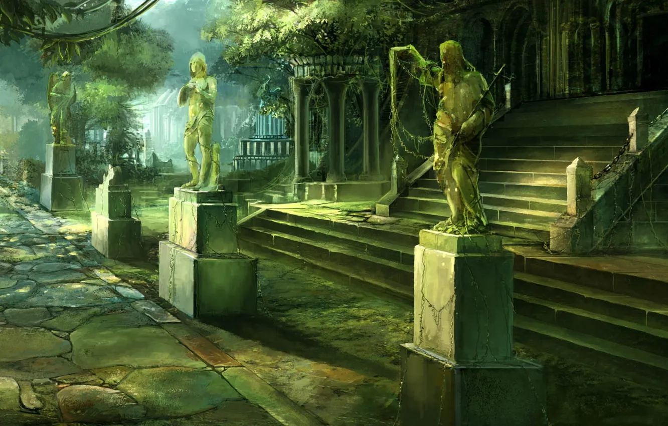 Photo wallpaper the city, statue, Palace