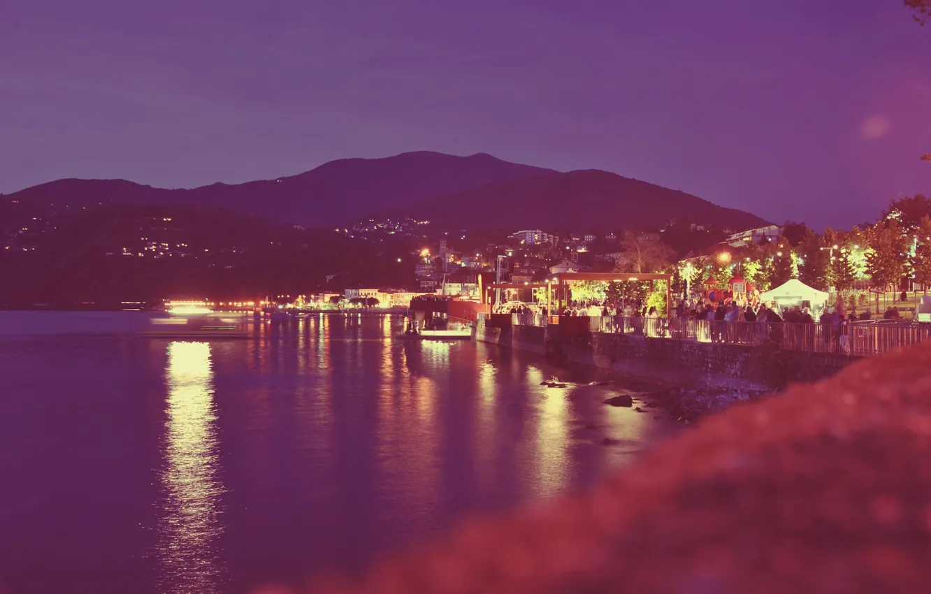 Photo wallpaper the sky, water, mountains, lights