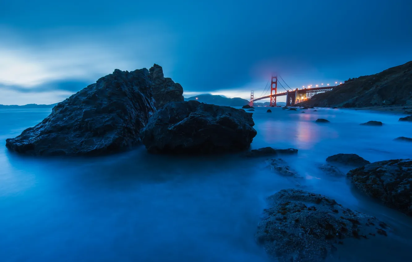 Photo wallpaper landscape, night, bridge