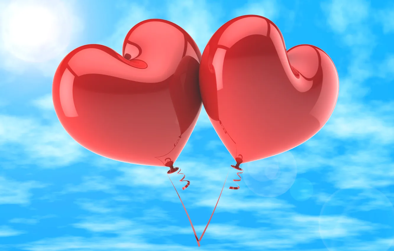 Photo wallpaper love, balloons, hearts, love, happy, sky, heart, romance