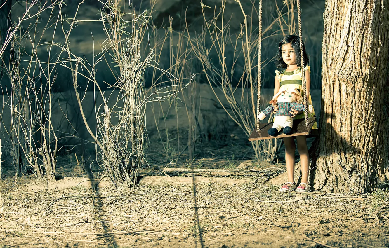 Photo wallpaper swing, toy, girl