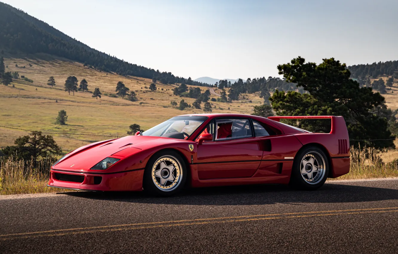 Photo wallpaper Ferrari, F40, Road, Wheels