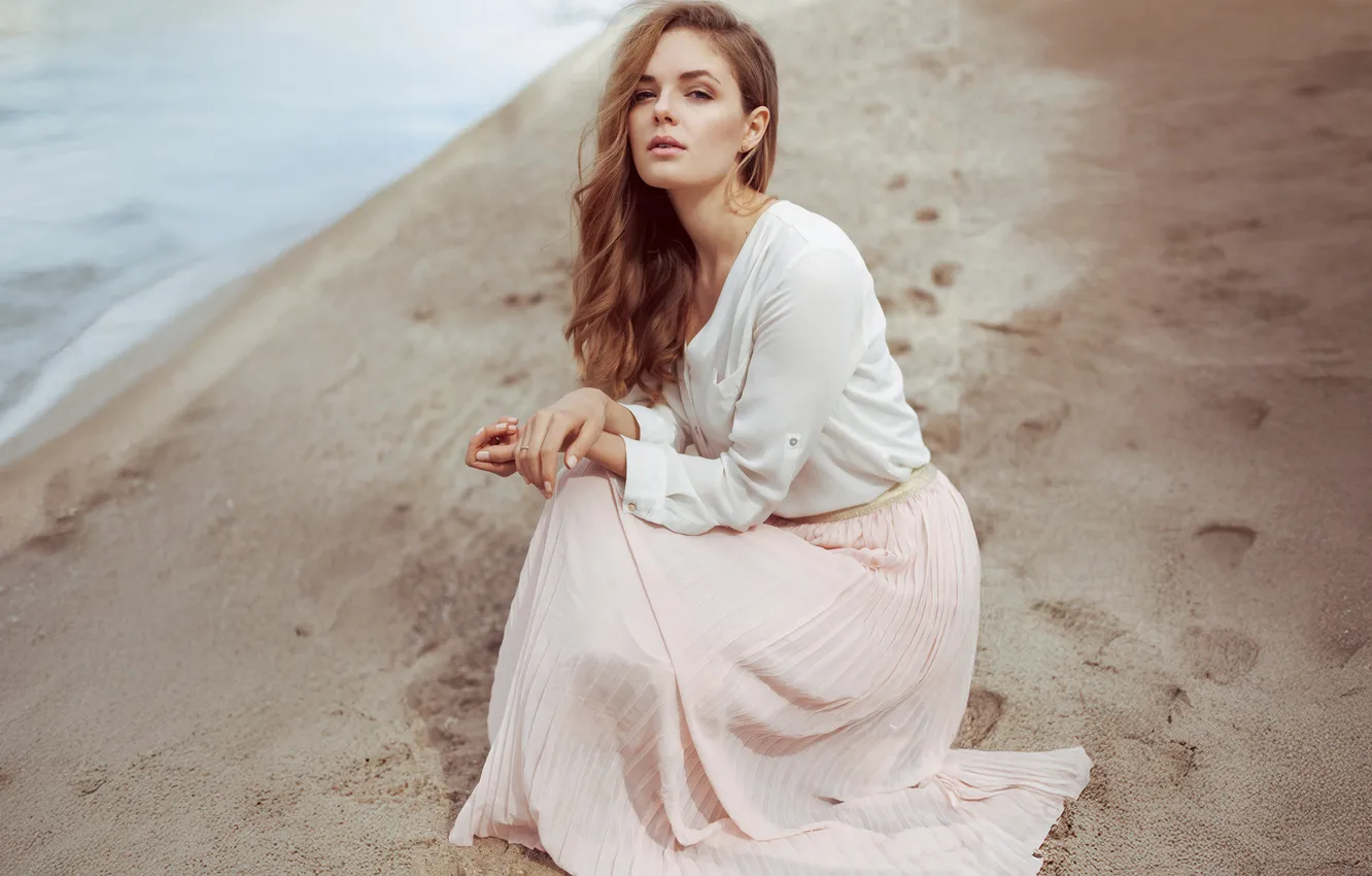 Photo wallpaper girl, dress, young, beautiful, sweet, dunes