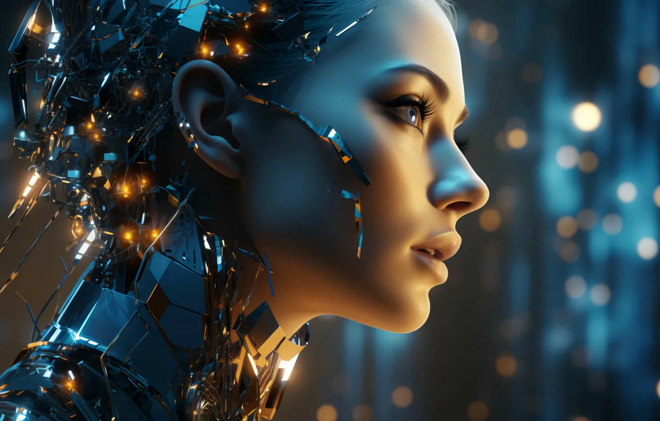 Photo wallpaper machine, face, wire, mechanism, robot, head, device, cyborg