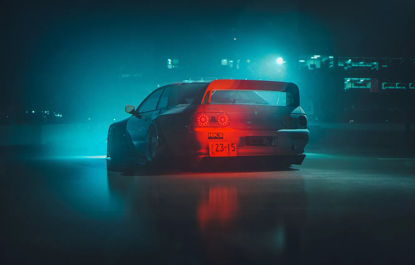 Photo wallpaper machine, auto, rendering, Nissan, science fiction, R34, Concept Art, Khyzyl Saleem