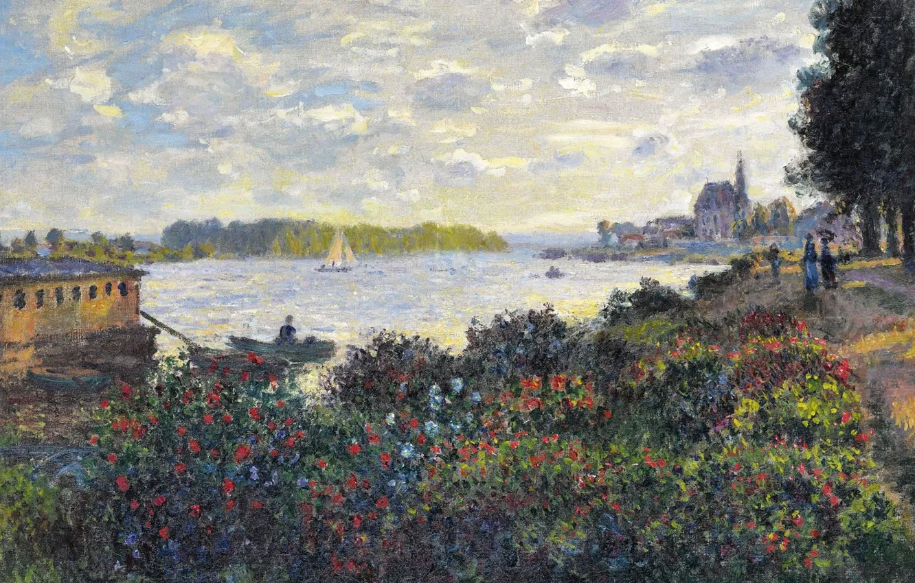 Photo wallpaper landscape, river, picture, Claude Monet, The Seine at Argenteuil