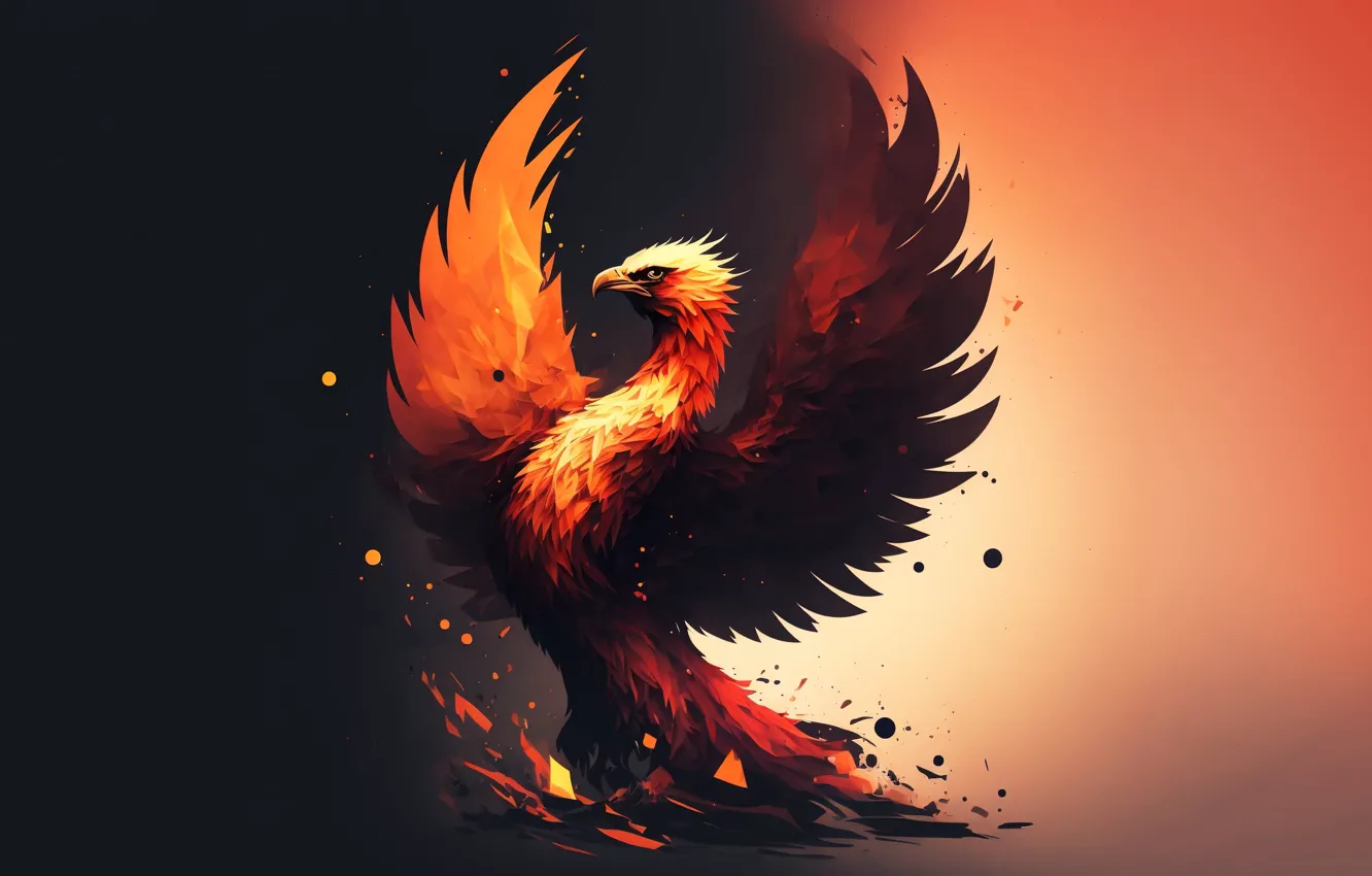 Photo wallpaper bird, minimalism, Phoenix, computer graphics, a mythical creature, Computer Graphics, flap, artificial intelligence