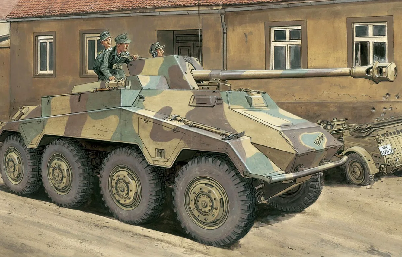 Photo wallpaper figure, art, the Germans, 5 cm, Armored reconnaissance vehicle, Heavy, German heavy armored car, PaK.40