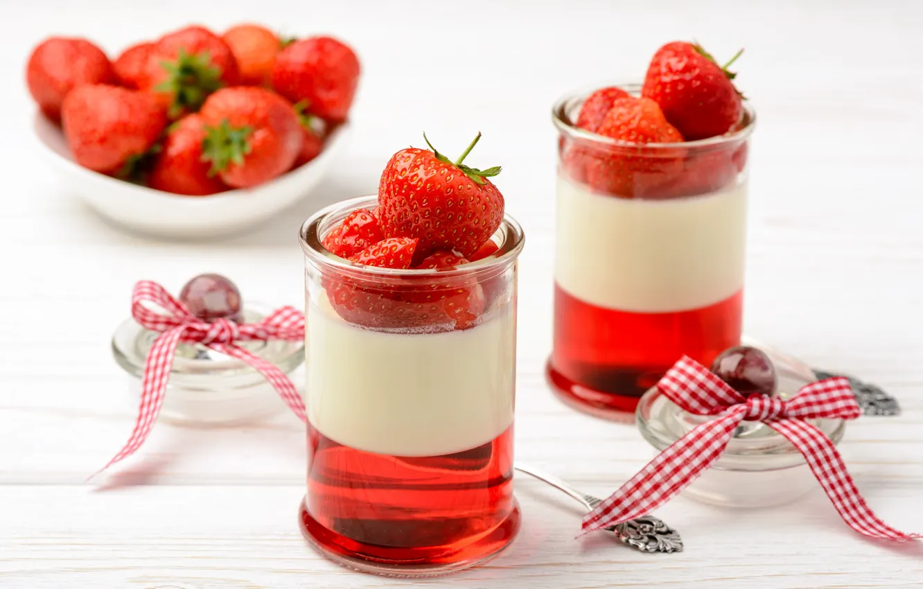 Photo wallpaper strawberry, dessert, sweet, jelly, cream, dessert, panna cotta