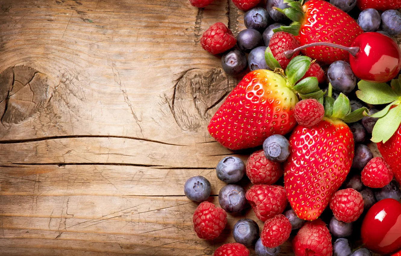 Photo wallpaper berries, raspberry, strawberry, blueberries