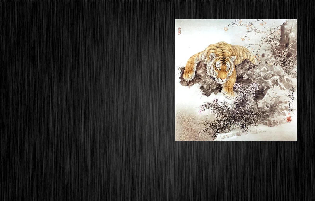 Photo wallpaper tiger, background, picture, painting, Oriental painting