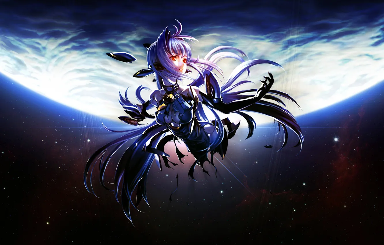 Photo wallpaper girl, space, earth, planet, Xenosaga, KOS-MOS