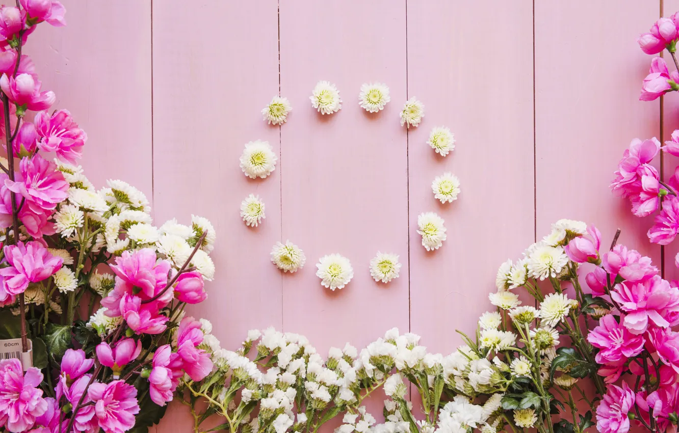 Photo wallpaper flowers, flower, wood, pink, bouquets, decoration, circle, bouquets