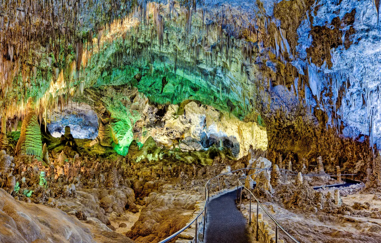 Photo wallpaper lights, cave, tourism