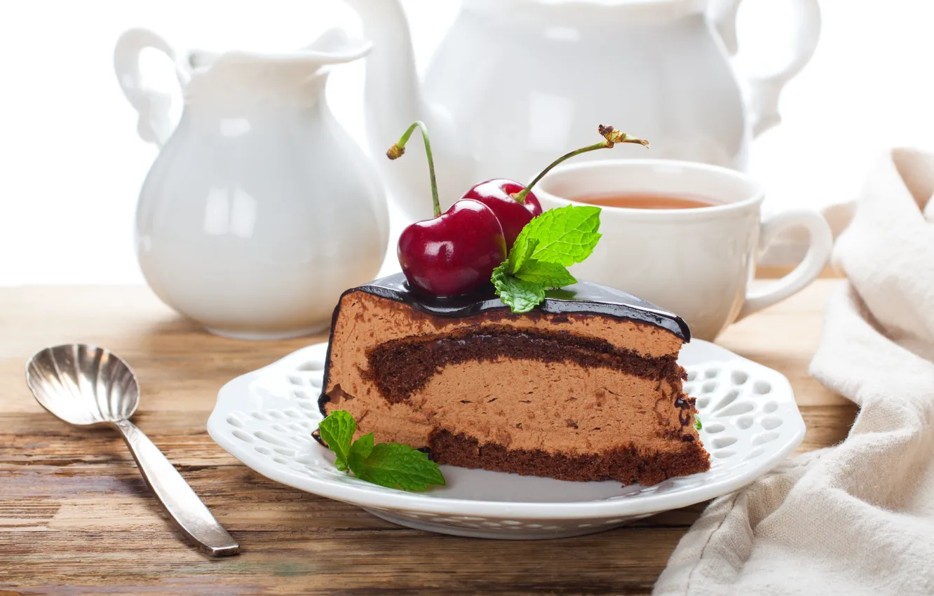 Photo wallpaper tea, Cup, cake, chocolate, Iryna Melnyk