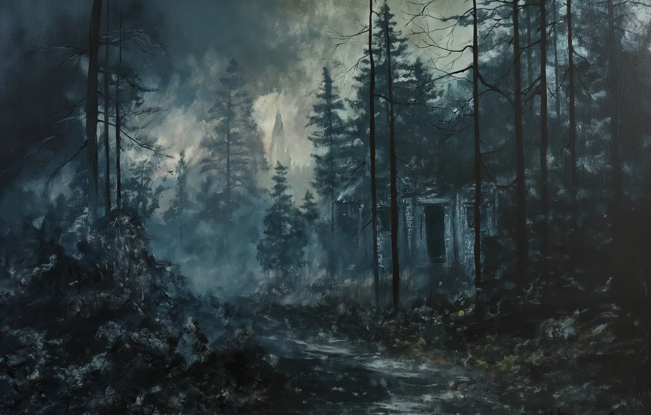 Photo wallpaper forest, darkness, creepy, drawing