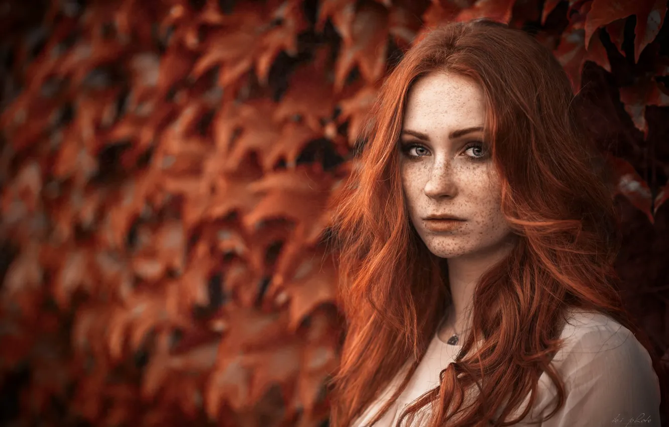 Photo wallpaper look, face, hair, portrait, freckles, red, redhead, bokeh
