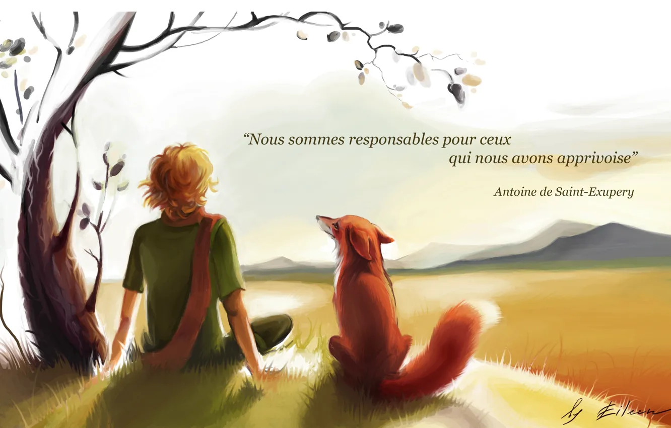 Photo wallpaper boy, Fox, the little prince, the little Prince, Exupery
