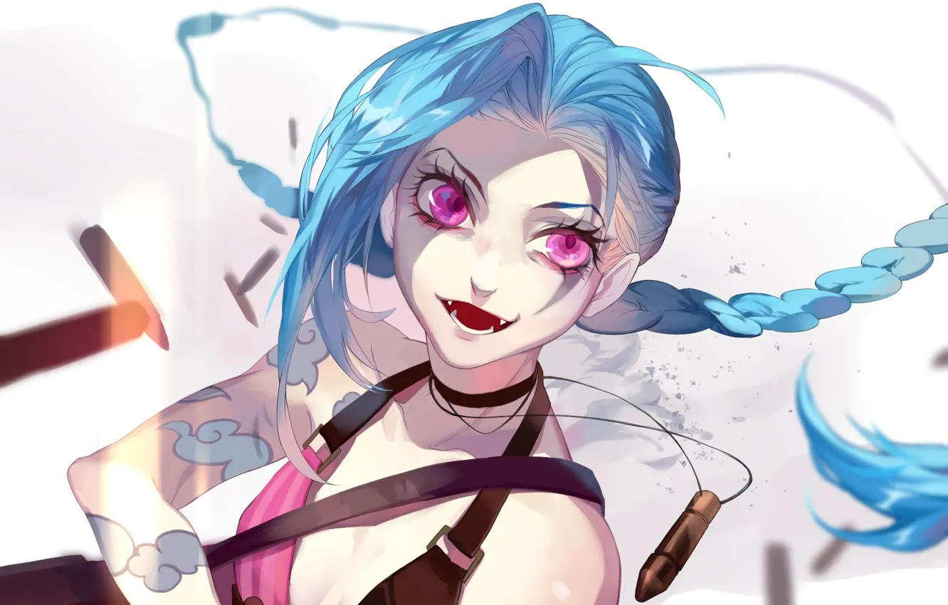 Photo wallpaper girl, art, cartridges, teeth, League of Legends, LoL, Jinx