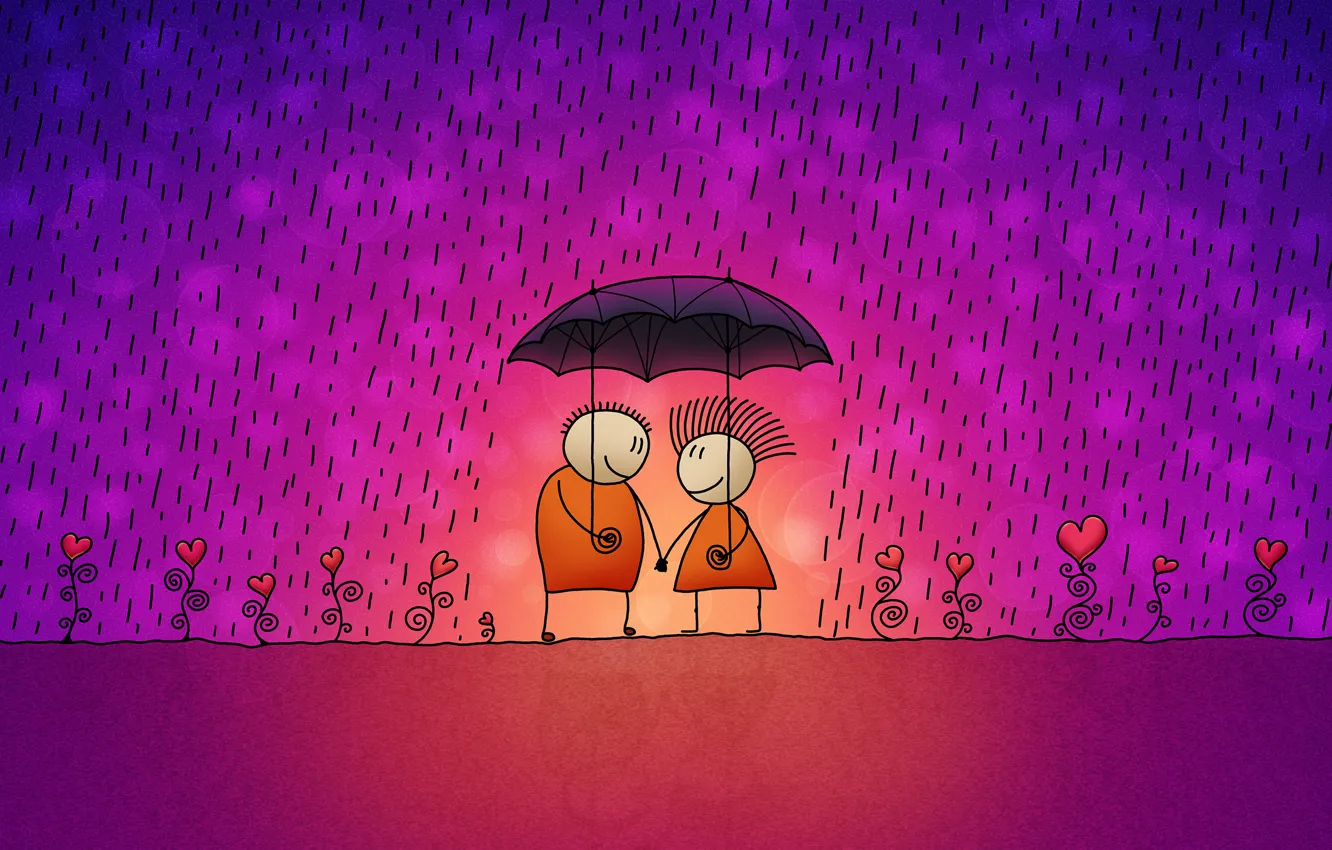Photo wallpaper rain, Love, umbrella