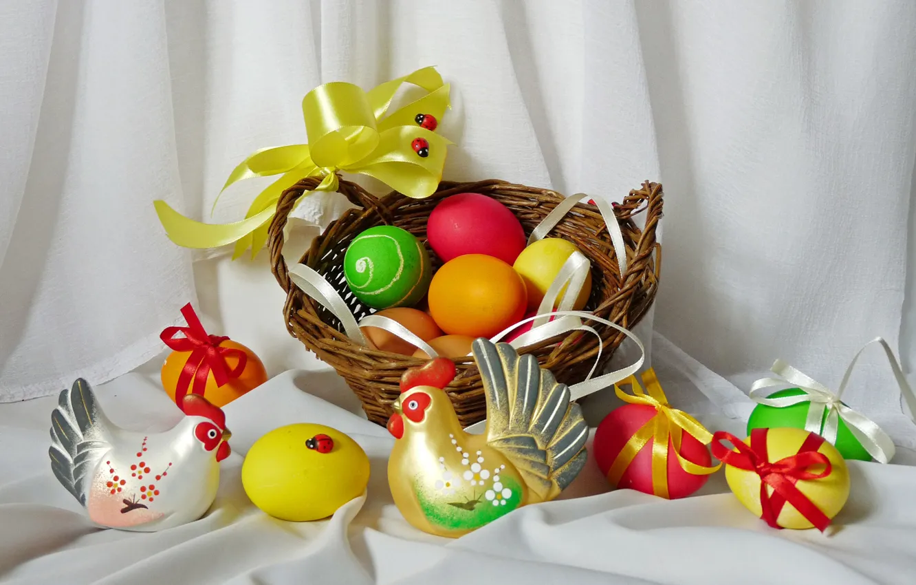 Photo wallpaper eggs, spring, Easter, still life, basket