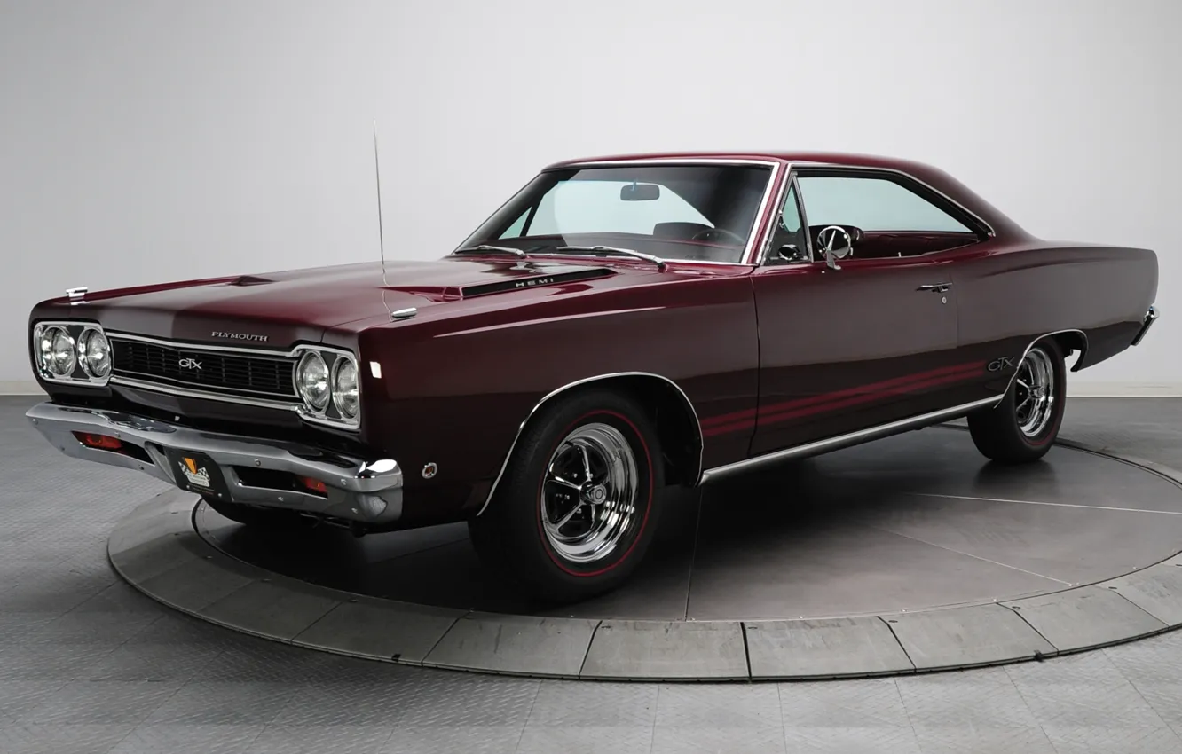 Photo wallpaper background, GTX, Plymouth, the front, Burgundy, 1968, Muscle car, Plymouth