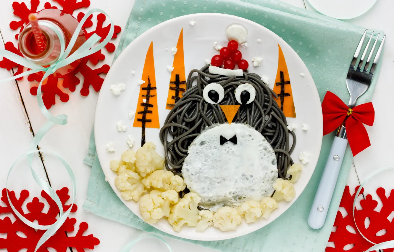 Photo wallpaper decoration, new year, penguins, Christmas, Christmas, merry christmas, Xmas, dish