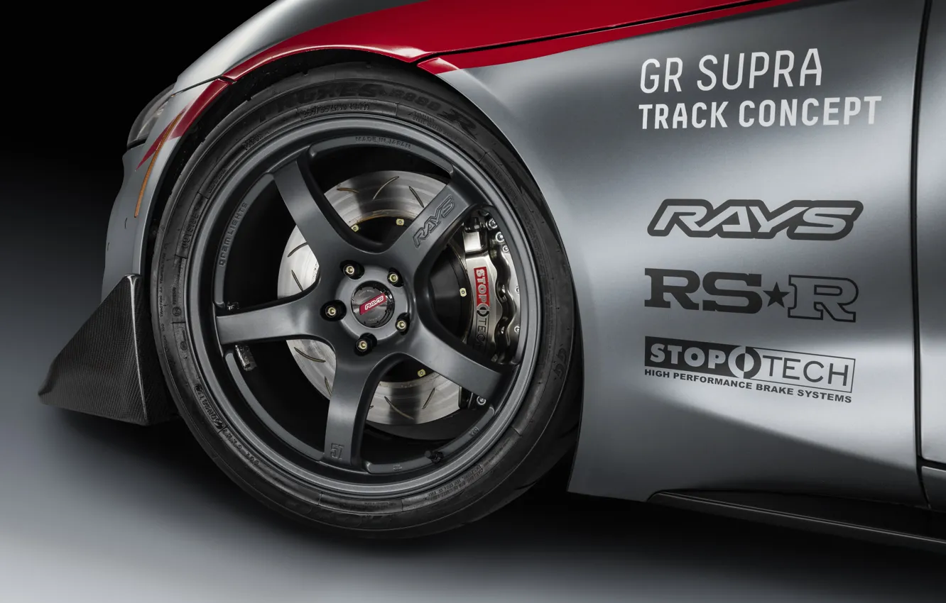 Photo wallpaper grey, background, coupe, wheel, disk, Toyota, 2020, GR Supra Track Concept