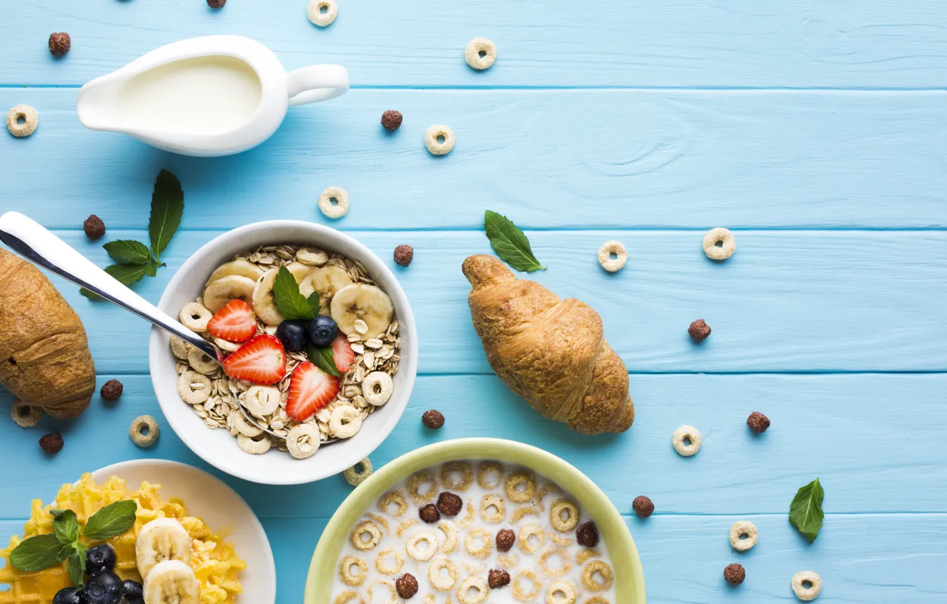 Photo wallpaper berries, Breakfast, milk, cereal