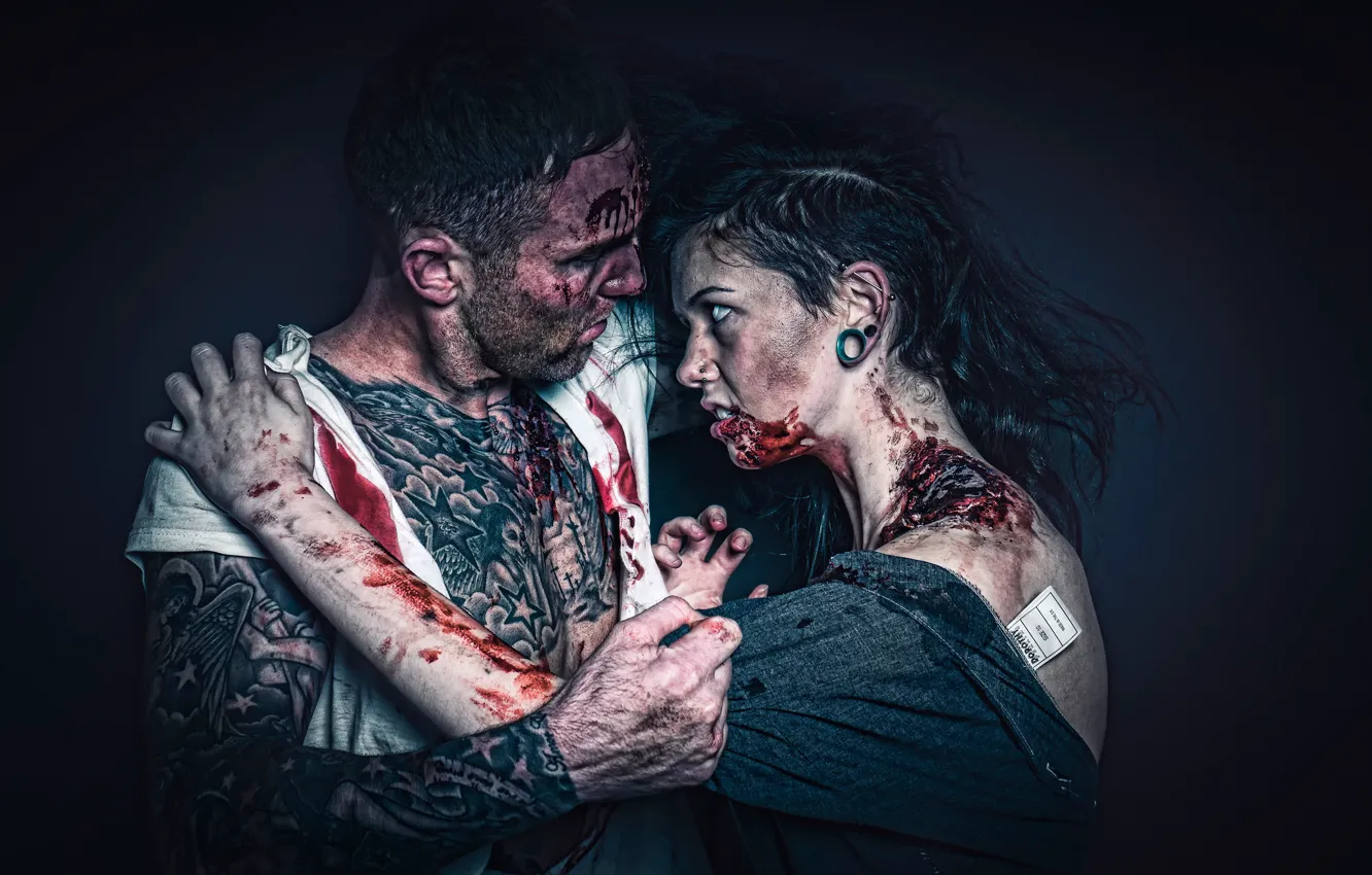 Photo wallpaper girl, zombie, guy, makeup
