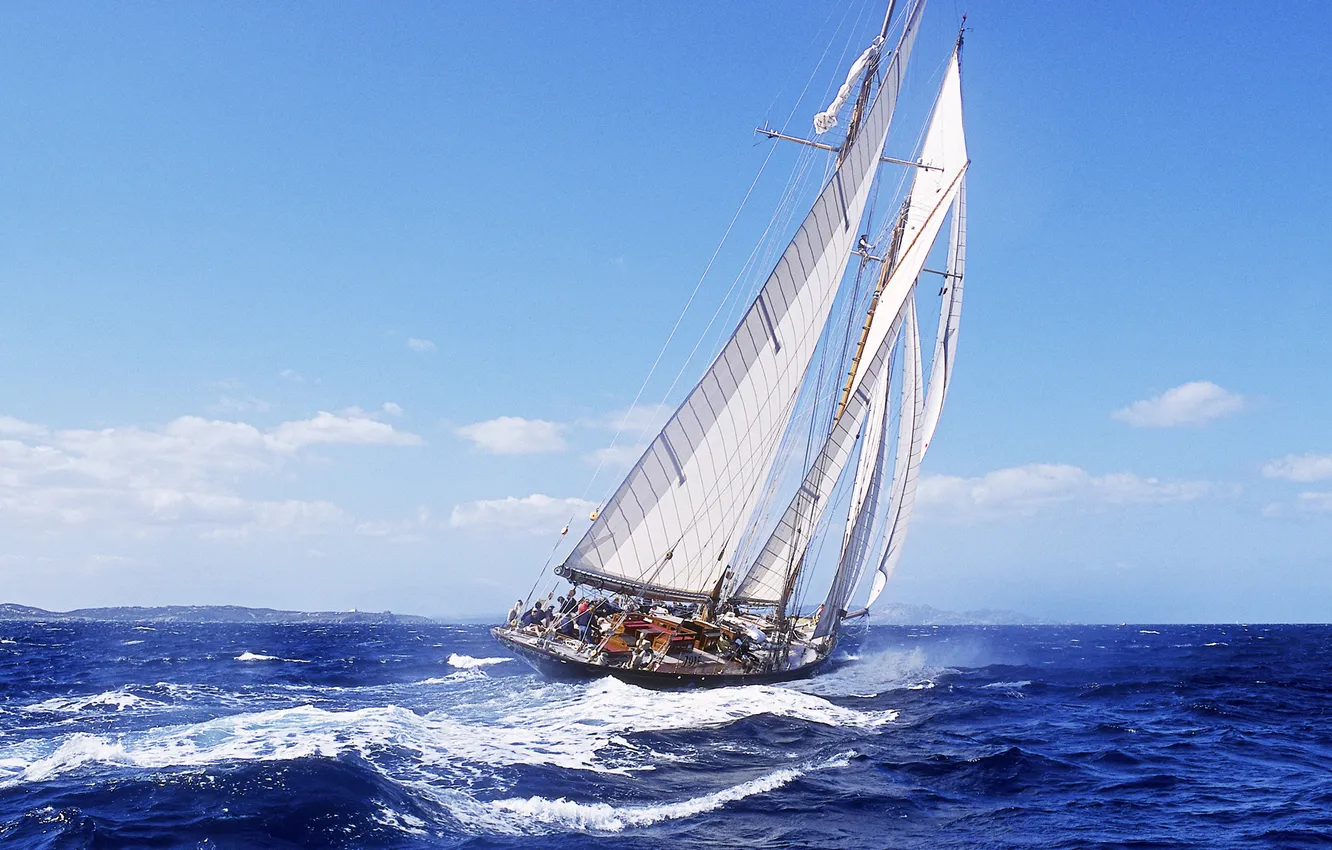 Photo wallpaper sea, wave, yacht