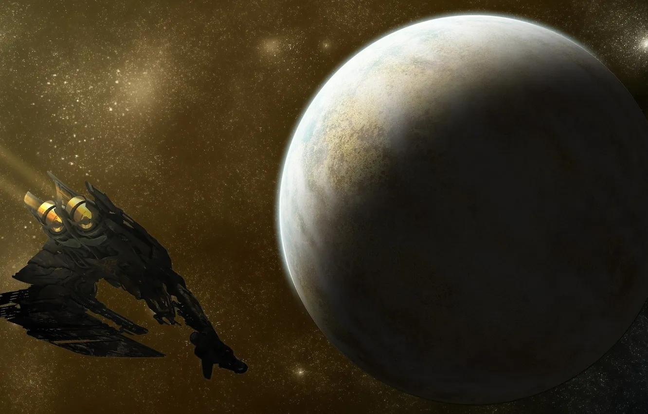 Photo wallpaper space, stars, flight, ship, planet, Star Citizen, scythe