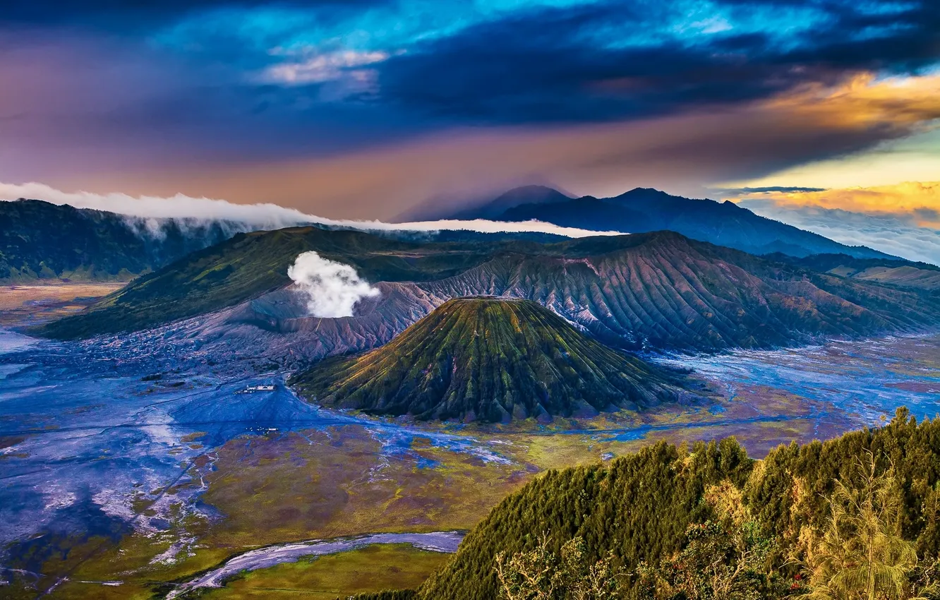 Photo wallpaper mountains, nature, volcanoes, Java