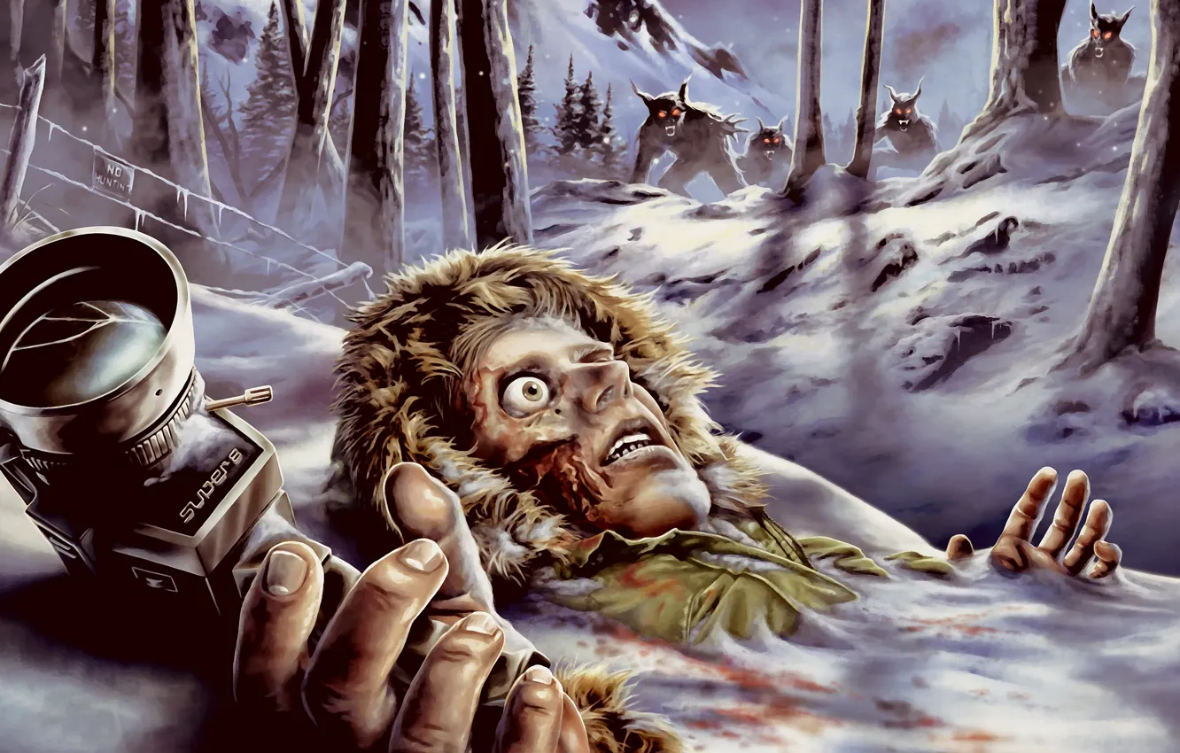 Photo wallpaper snow, monsters, eye, creatures, frozen meat, cadaver, old camcorder