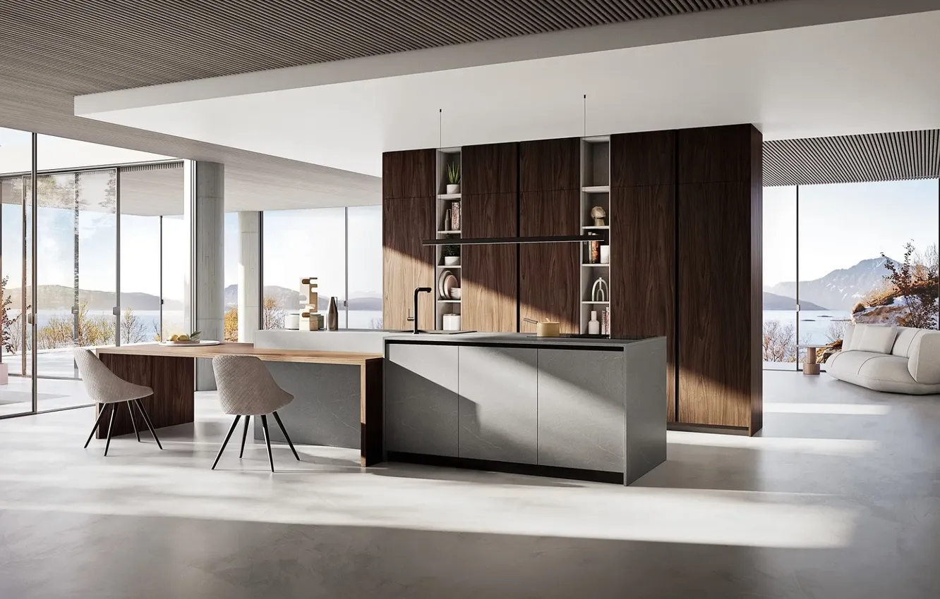 Photo wallpaper style, interior, Italy, kitchen, living room, dining room, dining area, Italian design