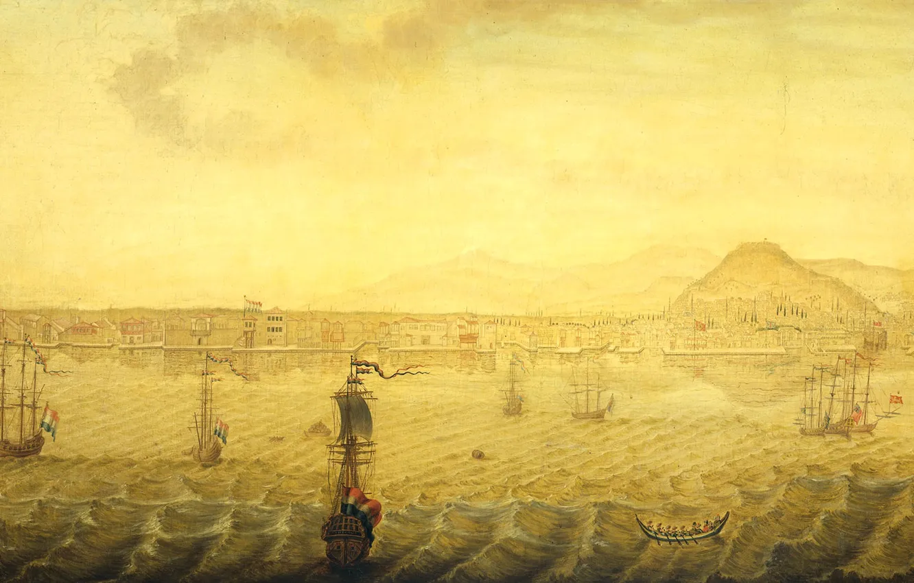 Photo wallpaper landscape, oil, picture, canvas, 1779, H. Knop, View Of Smyrna