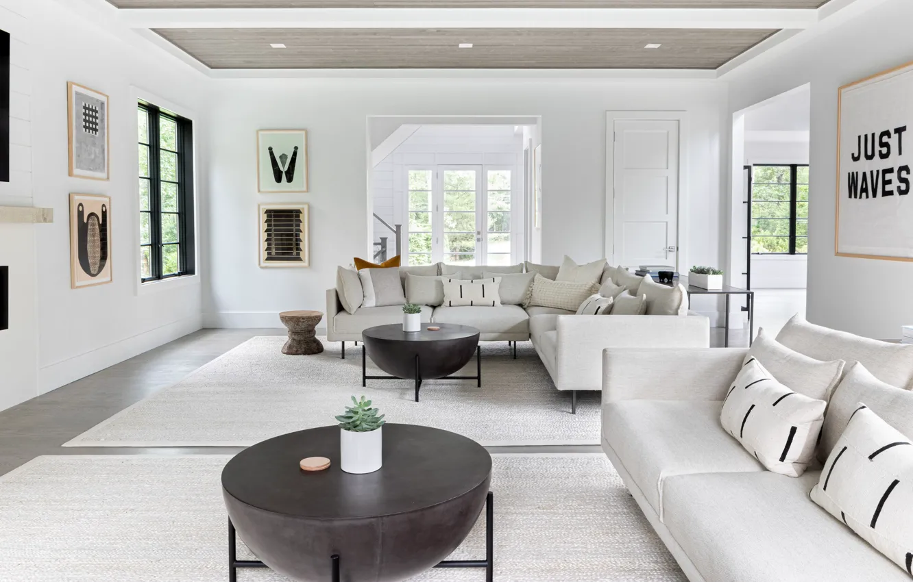 Photo wallpaper design, style, room, interior, living room, Hamptons, living room to entryway, by Chango & Co.