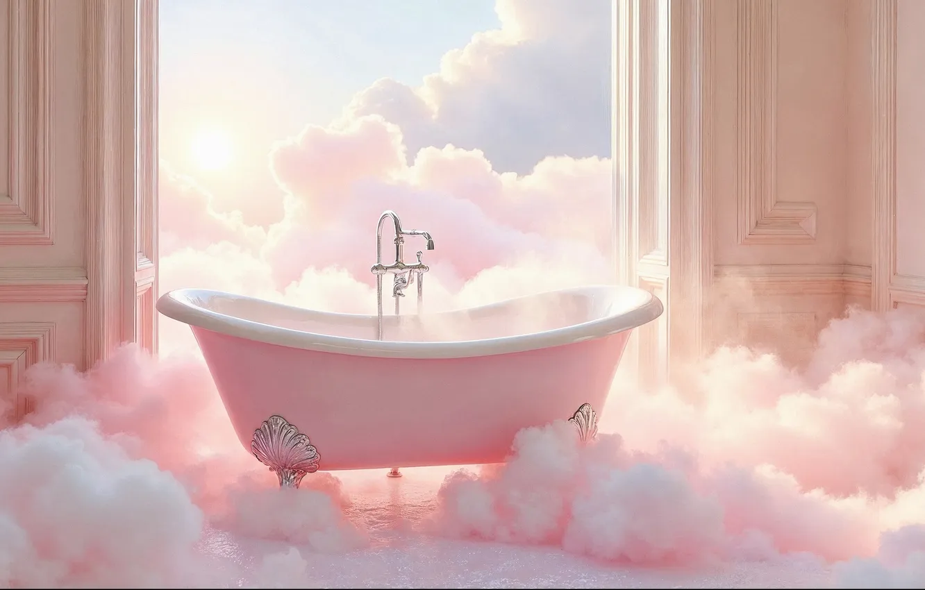 Photo wallpaper the sky, clouds, rays, fog, dawn, morning, the door, bath