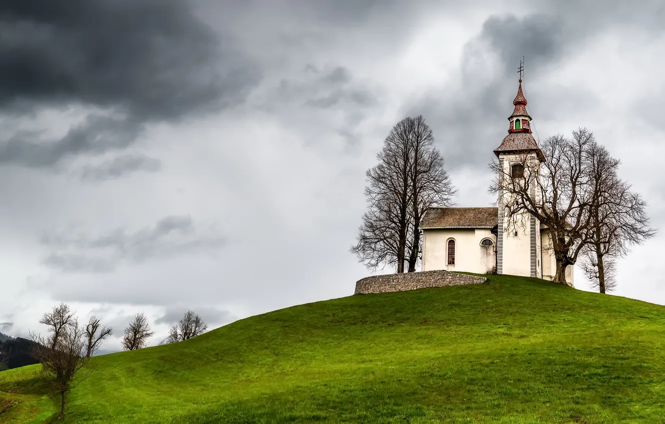 Photo wallpaper the sky, hills, temple