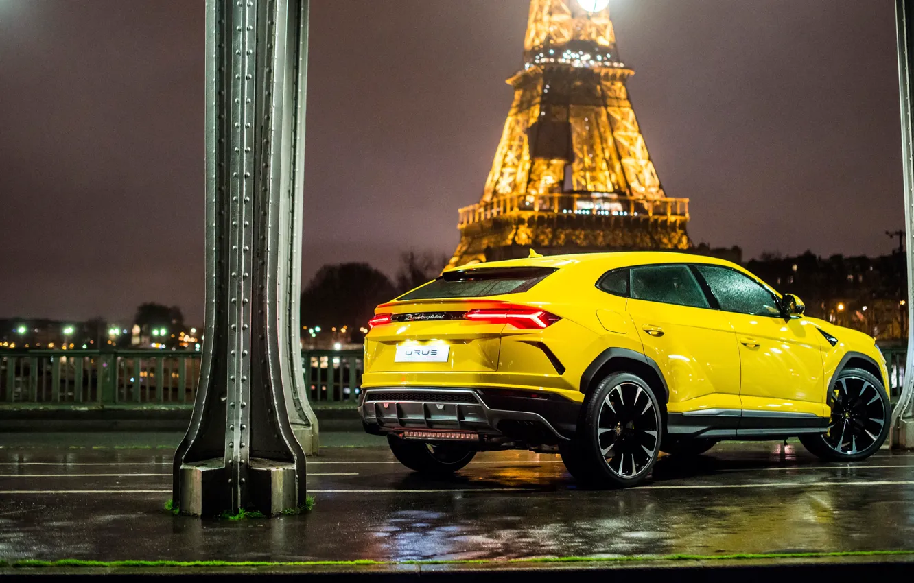 Photo wallpaper Paris, Lamborghini, Eiffel tower, rear view, 2018, Urus