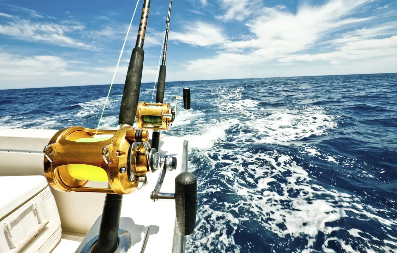 Photo wallpaper sea, fishing, yacht, rod, ocean fishing reels
