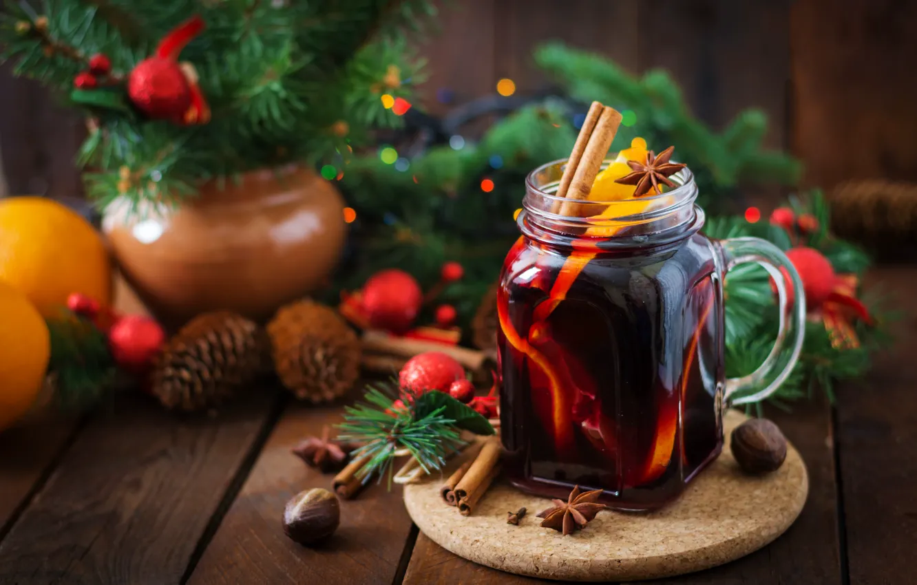 Photo wallpaper spruce, citrus, drink