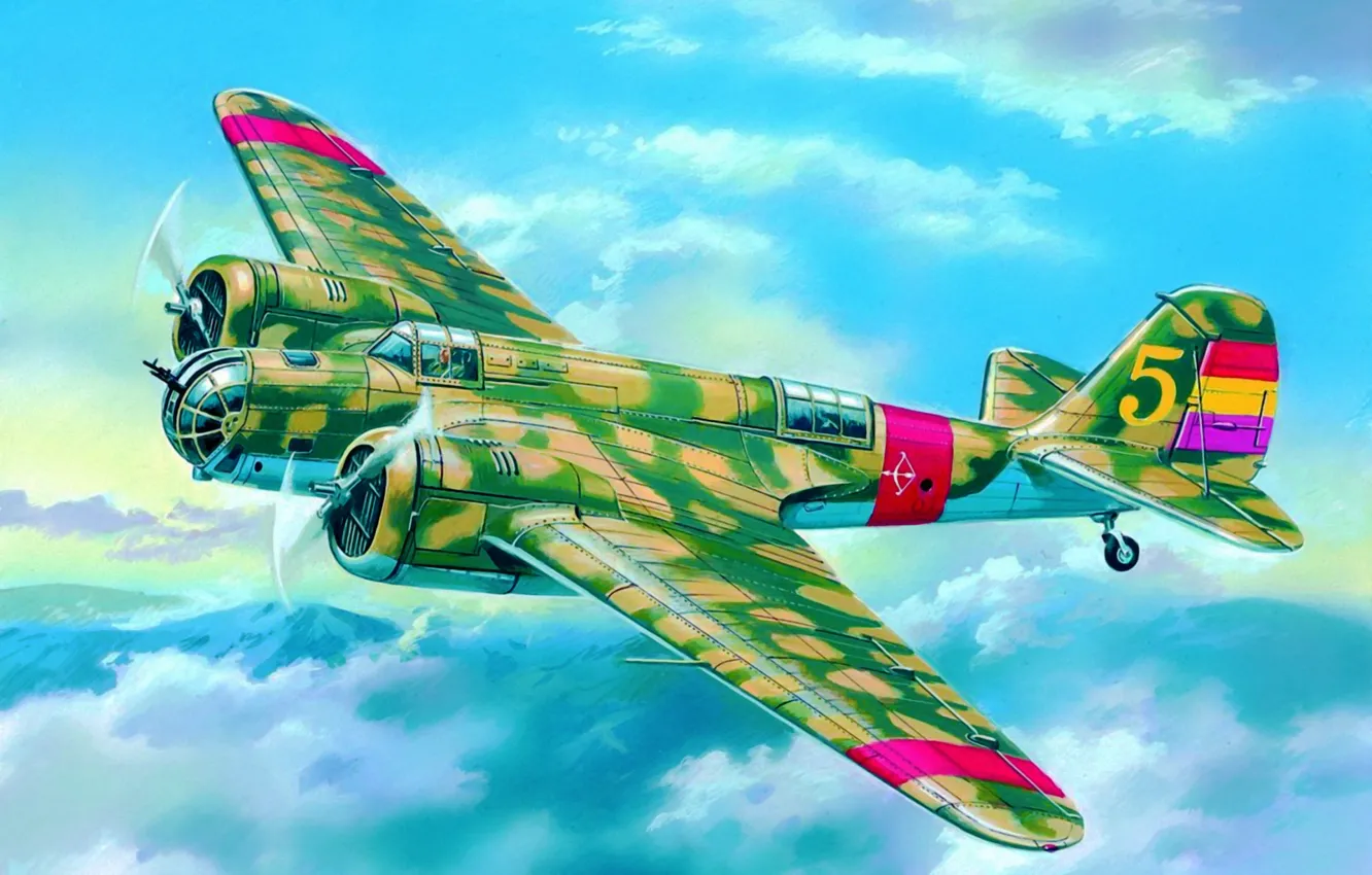 Photo wallpaper war, art, airplane, painting, aviation, ww2, SB 2M-100A WWII Soviet Bomber
