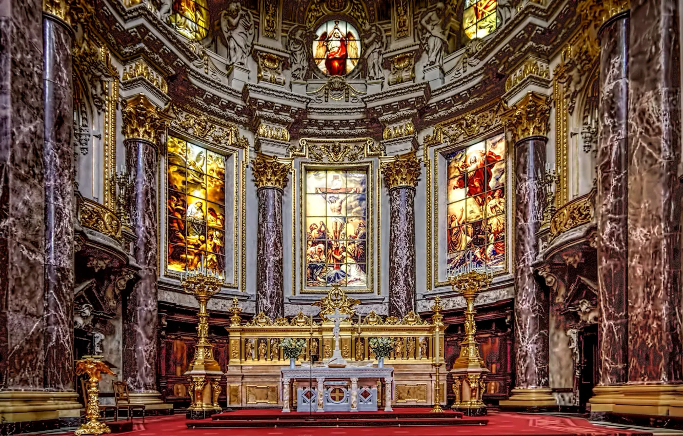 Photo wallpaper Germany, Cathedral, stained glass, religion, the altar, Berlin