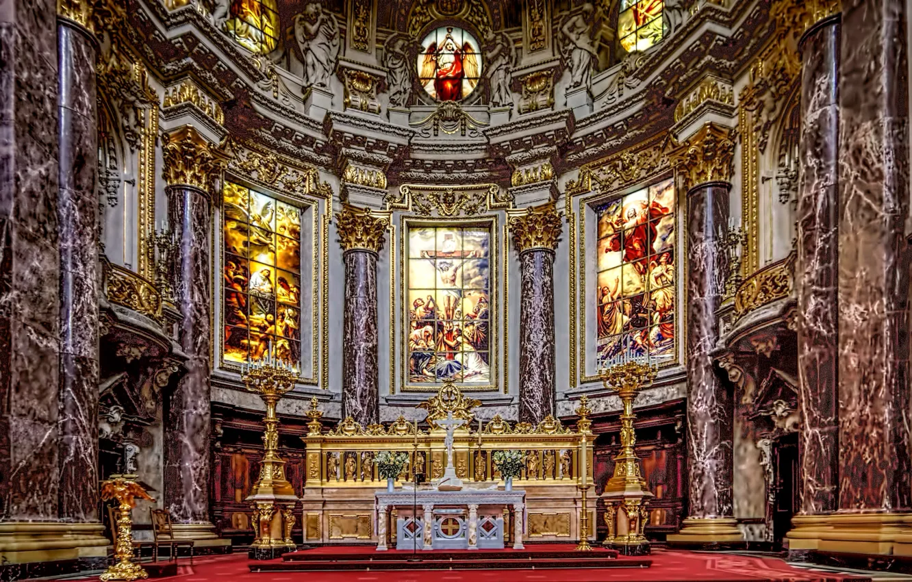 Photo wallpaper Germany, stained glass, Cathedral, religion, the altar, Berlin