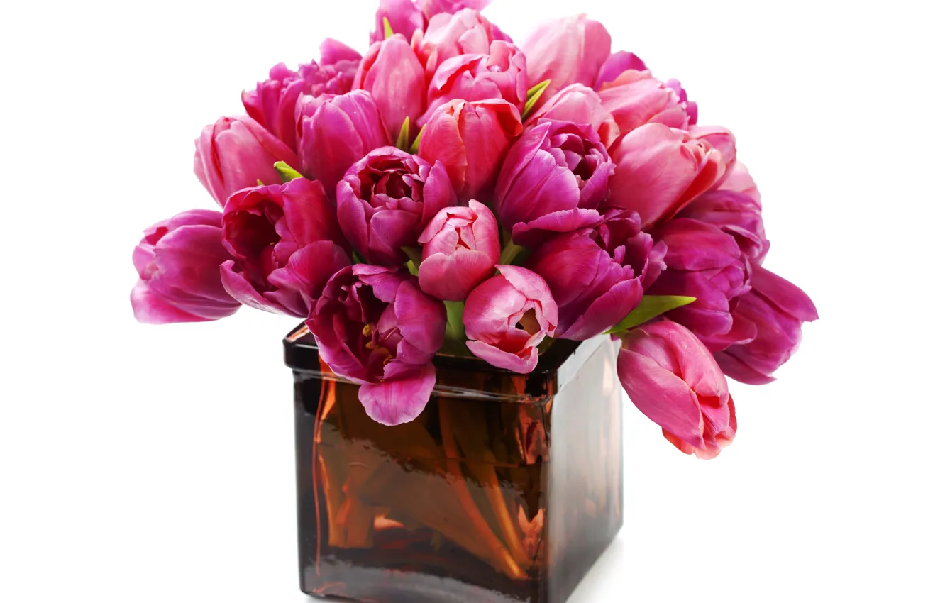 Photo wallpaper photo, Flowers, Tulips, Vase, A lot, Burgundy
