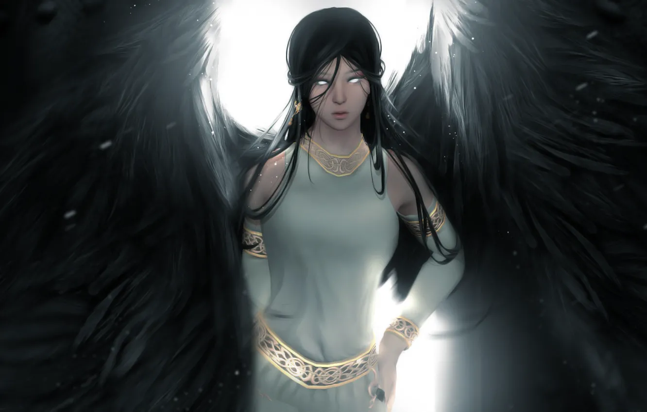 Photo wallpaper girl, angel, black wings