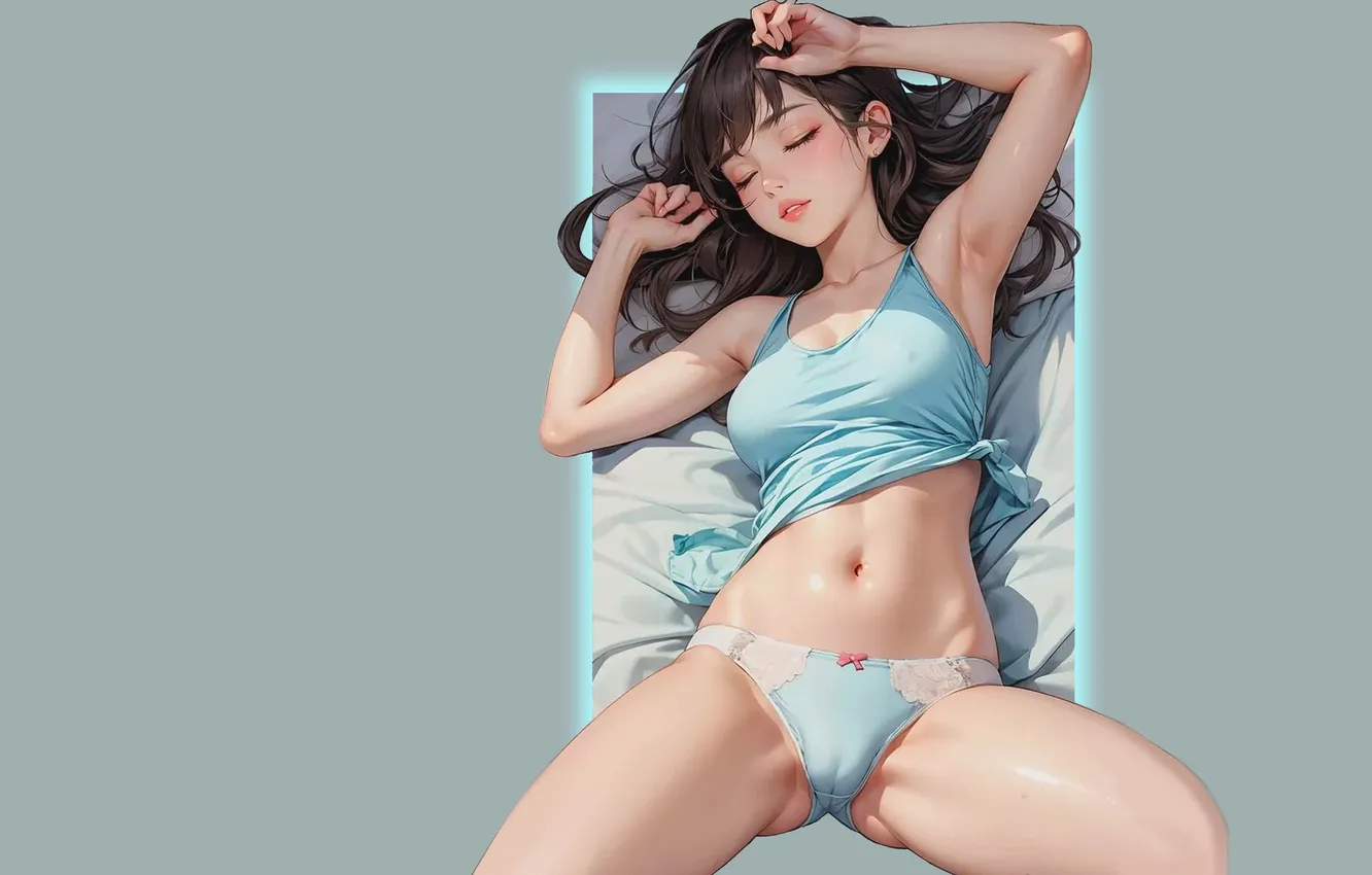 Photo wallpaper girl, hot, sexy, panties, brown hair, anime, pretty, brunette