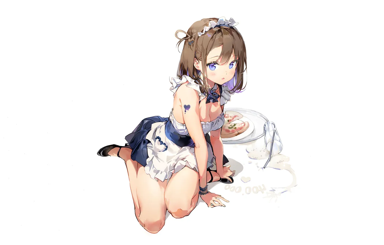 Photo wallpaper girl, sexy, cleavage, dress, legs, brown hair, boobs, anime