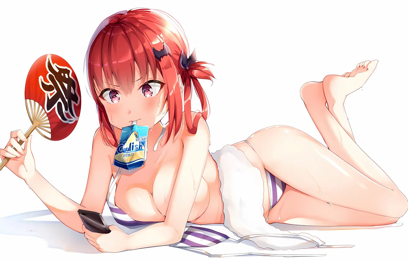 Photo wallpaper girl, sexy, wet, cleavage, long hair, legs, boobs, anime